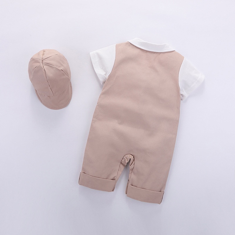 Set Đồ Mùa Hè 2 Món Gồm Áo Liền Quần Cotton Tay Cộc + Mũ Thời Trang Hàn Quốc Cho Bé 0-2 Tuổi
