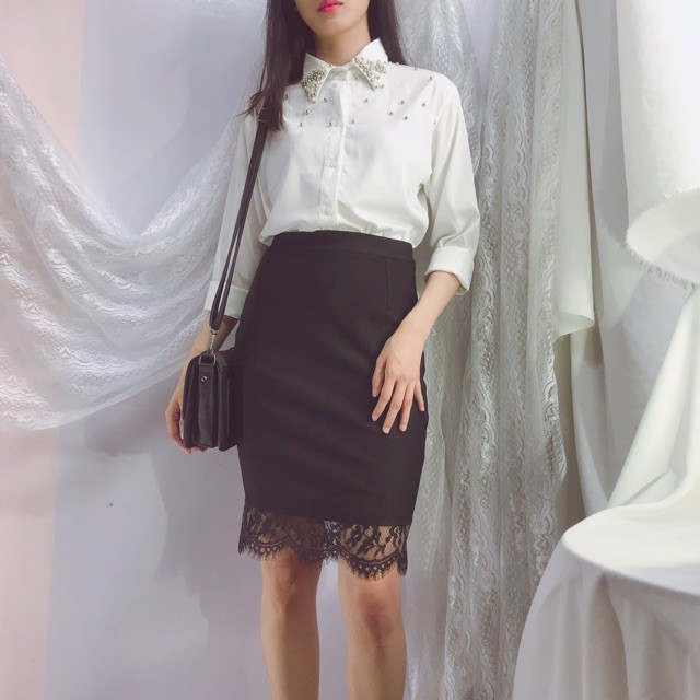 Chân váy bút chì phối chân ren ôm body D53 - ULZZANG STYLE/ HÀN QUỐC