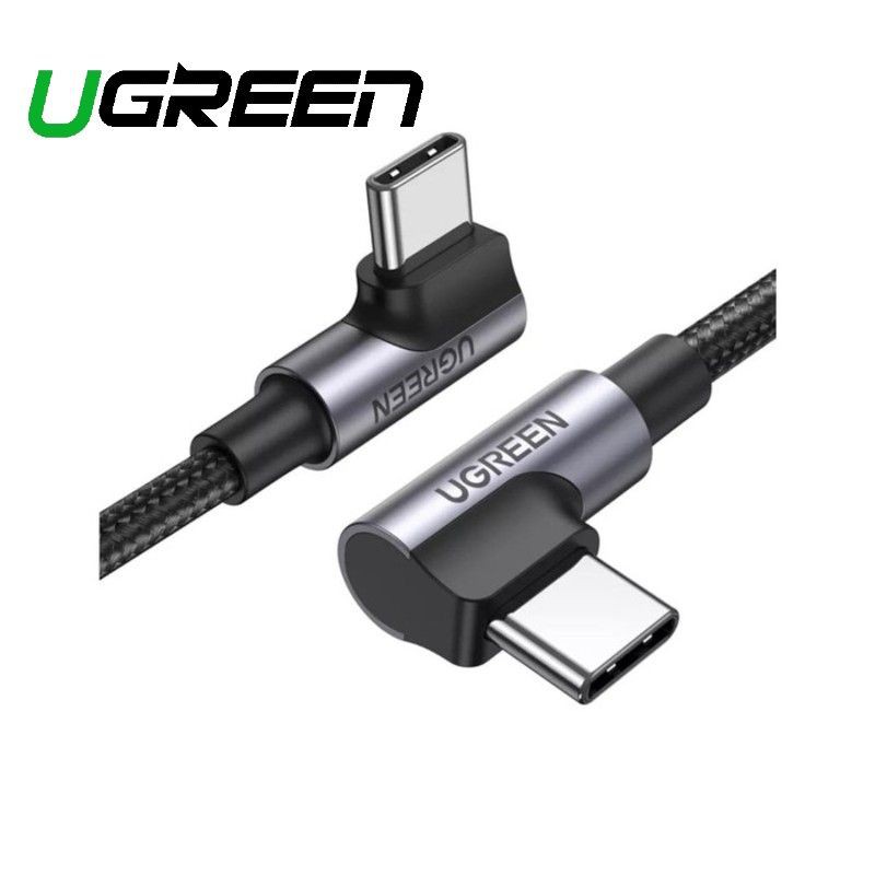 Ugreen 70698 2M 2 đầu bẻ 90 độ vuông góc cáp USB type C màu đen bọc nhôm dây dù chống nhiễu US335