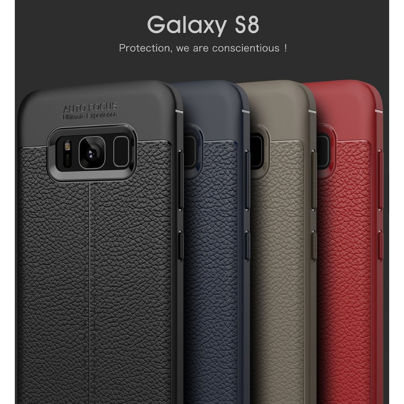 Ốp Galaxy S8 silicone vân giả da màu đen hiệu autofocus
