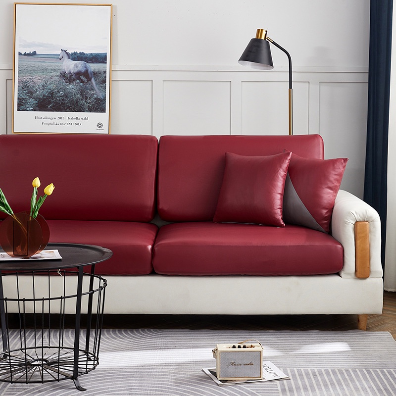 Vỏ bọc ghế sofa 1/2/3/4 chỗ ngồi hình chữ L bằng da màu be chống thấm nước trang trí nội thất phòng khách tiện dụng