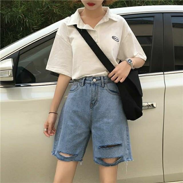 Quần jeans lững xẻ gối ulzzang