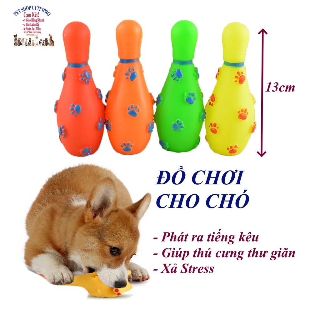 Đồ chơi cho Chó Hình Ki Bowling In vết chân nổi Cao 13cm Phát ra tiếng kêu Chất liệu nhựa dẻo, Giúp thú cưng thư giãn