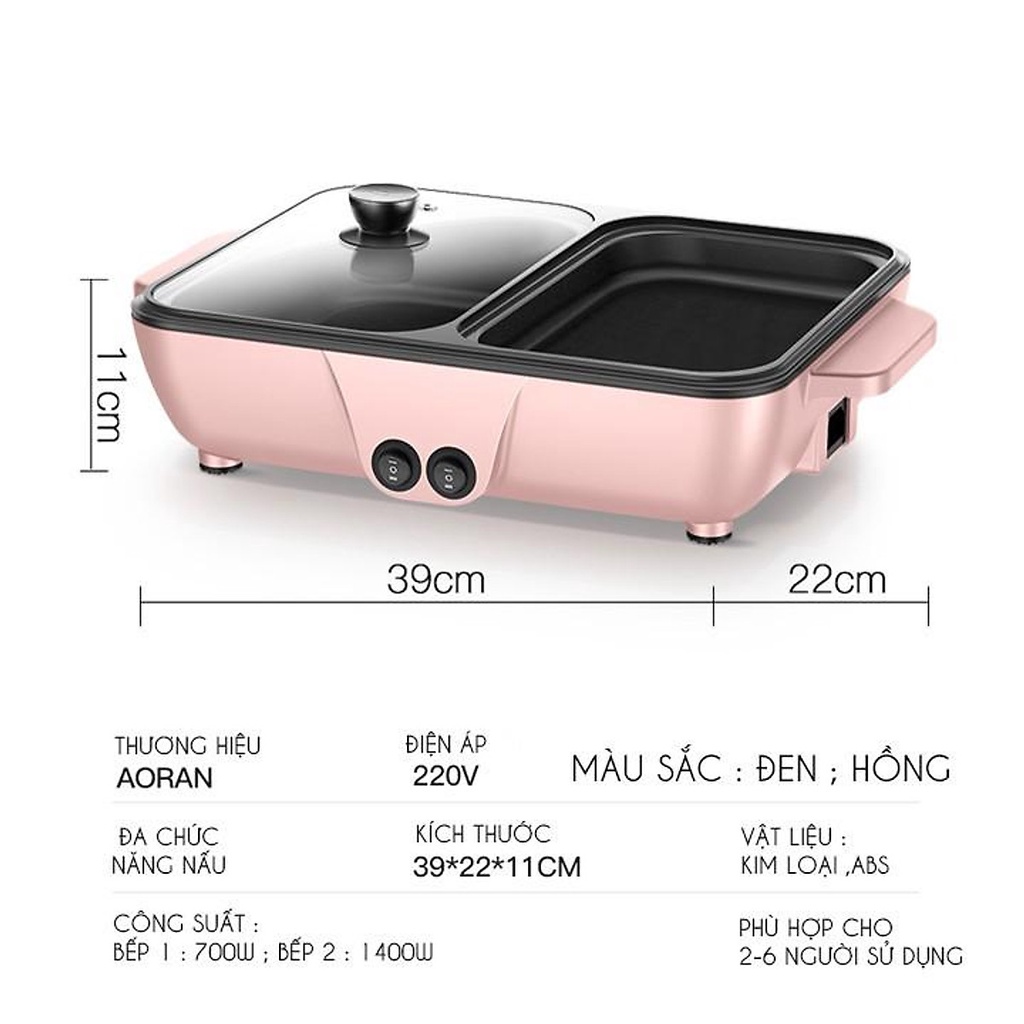 Bếp lẩu nướng 2 ngăn Hàn Quốc, Nồi lẩu 2 in 1 siêu chống dính đa năng - Bếp Nướng BBQ Đa Năng Tích Hợp 2 Chức Năng
