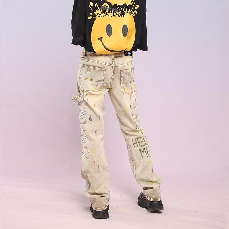 Quần Jeans Dài Lưng Cao Ống Rộng Thêu Họa Tiết Phong Cách Hip Hop Thời Trang Mùa Thu Mới Cho Nữ