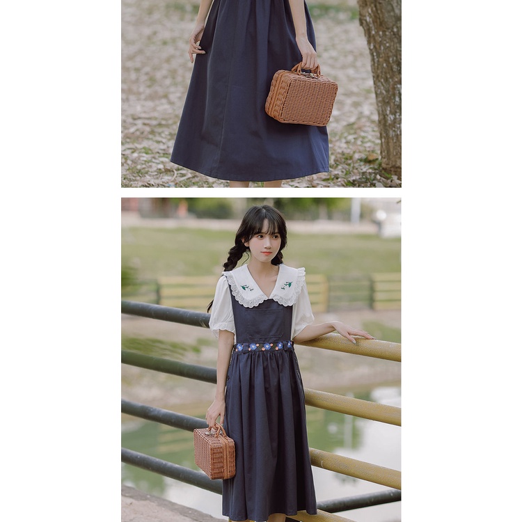 Bộ Đầm Hai Dây Cổ Búp Bê Phong Cách Pháp Thời Trang Mùa Hè Hàng Mới 2022 Dành Cho Bạn Nữ