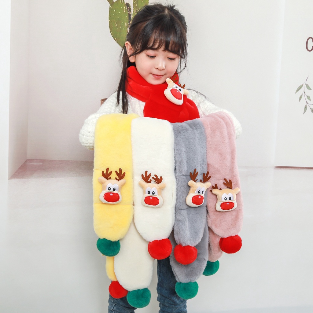 Khăn quàng cổ, khăn choàng cổ lông thỏ gắn họa tiết dễ thương cho bé trai bé gái từ 1 đến 12 tuổi E631