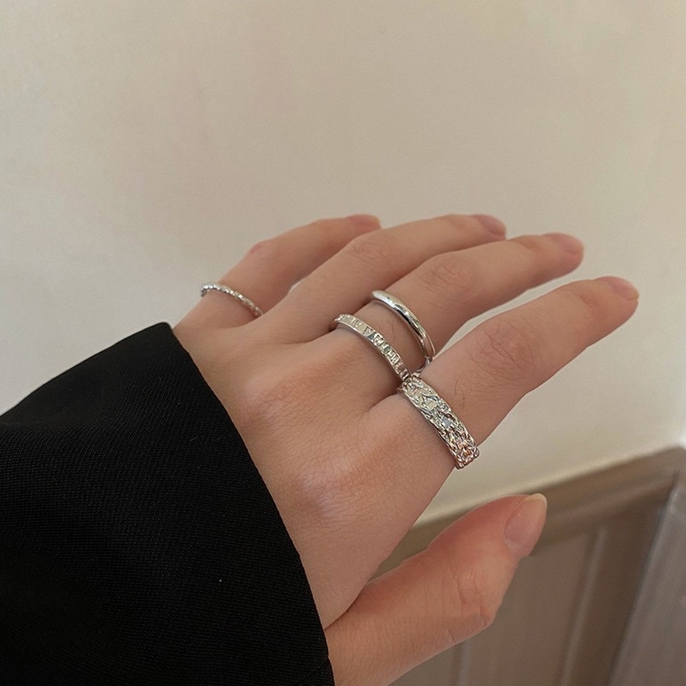 Set 4 Nhẫn Đeo Tay Kim Loại Đính Đá Thời Trang Nữ