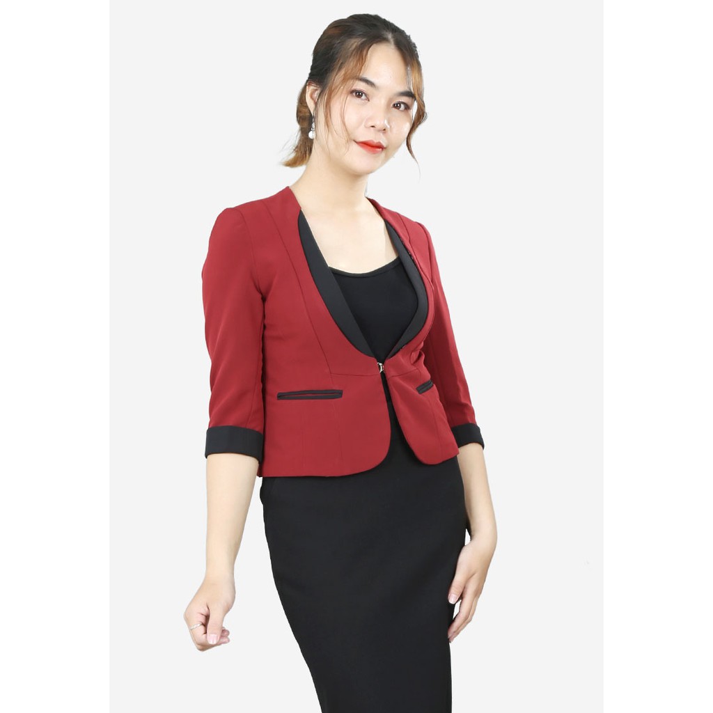 Áo vest 2 lớp siêu nhẹ đỏ đô tay lỡ nắp túi phối cổ đen The One Fashion AVP0271DD