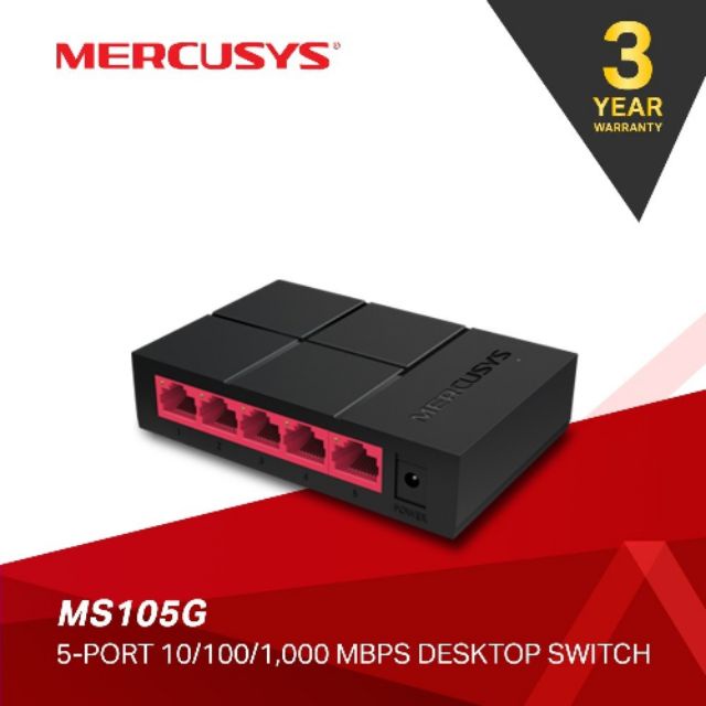 Bộ chia mạng switch cổng LAN 1000Mbps/1Gbps Mercusys - 5 cổng lan MS105G
