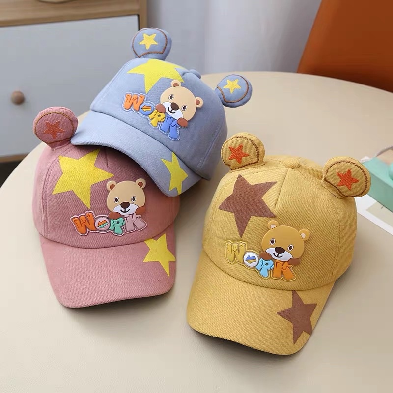 Mũ lưỡi trai cho bé trai bé gái thêu gấu chữ sao tai nơ , phù hợp 5 tháng - 4 tuổi