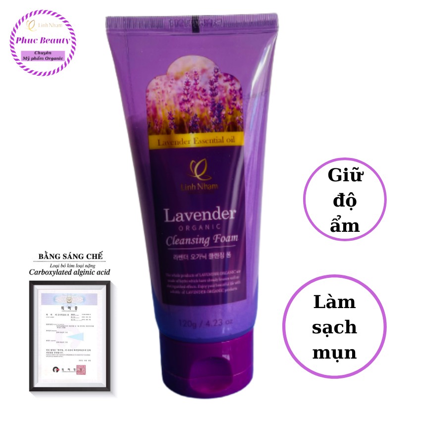 Kem Rửa Mặt Lavender Organic Linh Nhâm- Sữa Rửa Mặt Chiết Xuất Thiên Nhiên- Loại Bỏ Chất Bẩn- Bã Nhờn- Giữ Ẩm 120gr