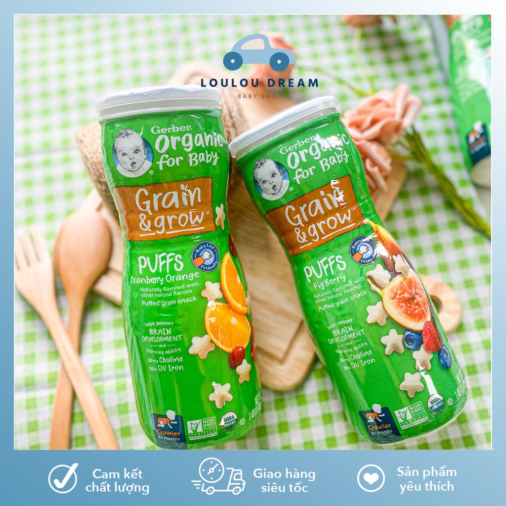 Bánh ăn dặm ngôi sao Gerber Organic nội địa Mỹ cho bé từ 8 tháng tuổi - Gerber Puffs (DATE 2023)