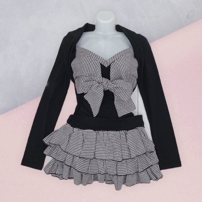 Sale đầm xòe Lolita liền thân 3 tầng cúp ngực cổ choàng thời trang