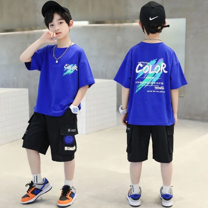 Set Đồ Mùa Hè 2023 2 Món Gồm Áo Thun Cotton Tay Cộc + Quần Ngắn In Họa Tiết Monogram Thời Trang Cho Bé Trai 3-12 Tuổi