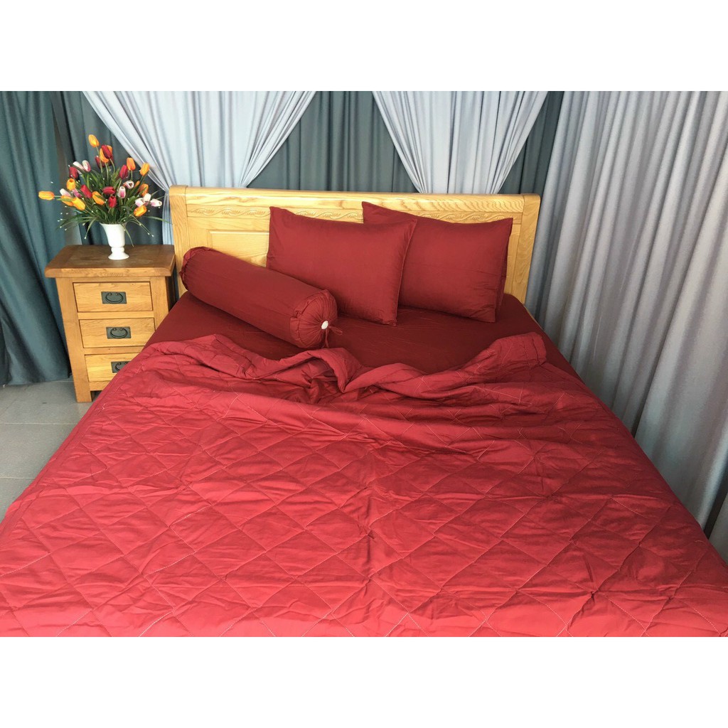 Bộ Drap Giường Cotton 100% Phong Cách Một Màu Sang Trọng Lan Bedding - Màu Đỏ