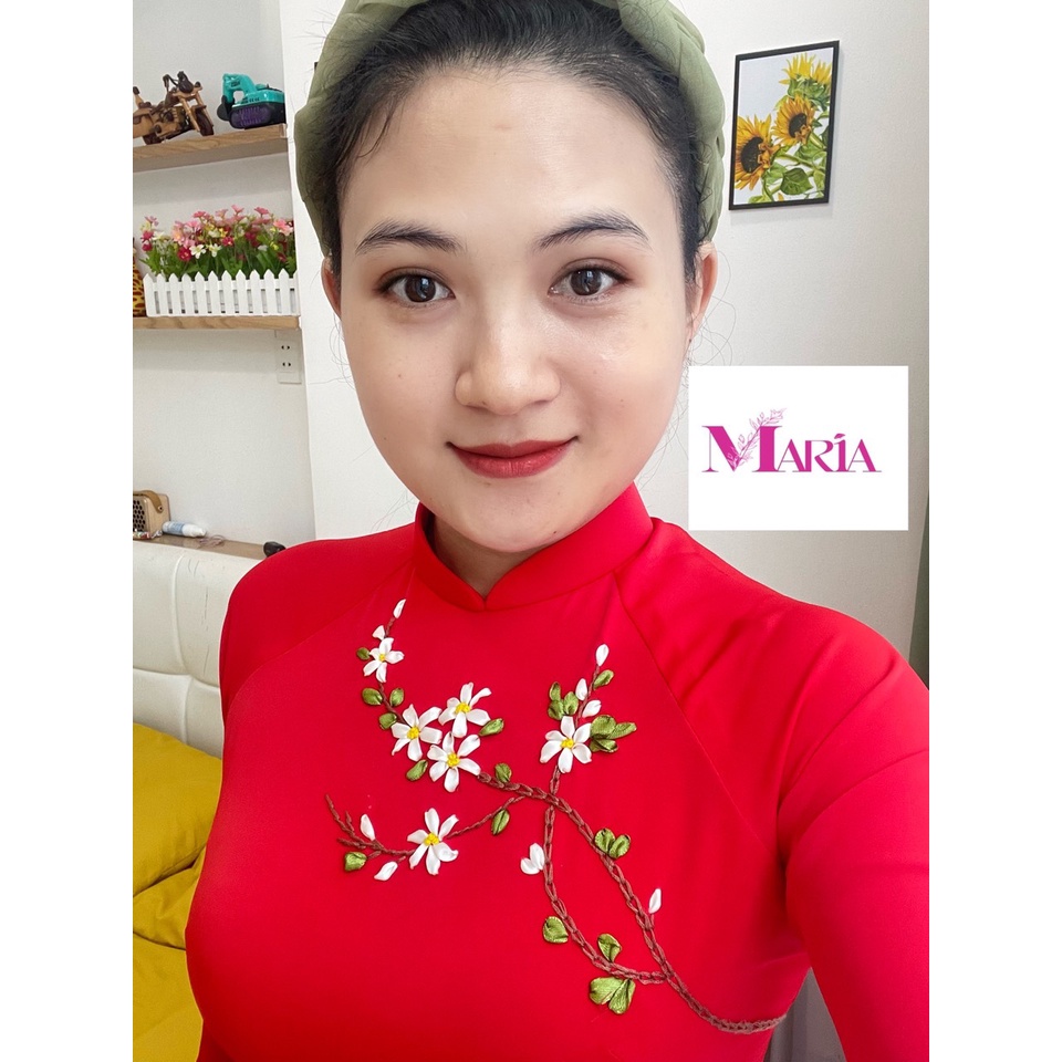 [𝐌𝐀𝐑𝐈𝐀] 𝙏𝙃ƯƠ𝙉𝙂 𝙃𝙄Ệ𝙐 Aó Dài 𝐦à𝐮 ĐỎ- họa tiết 𝙃𝙊𝘼 𝙓𝙐𝙔Ế𝙉 𝘾𝙃𝙄 2 Tà (1 lớp) chuẩn FORM