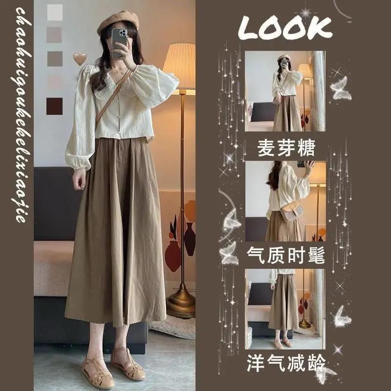 Set áo sơ mi tay dài và chân váy chữ a thời trang xuân thu mới