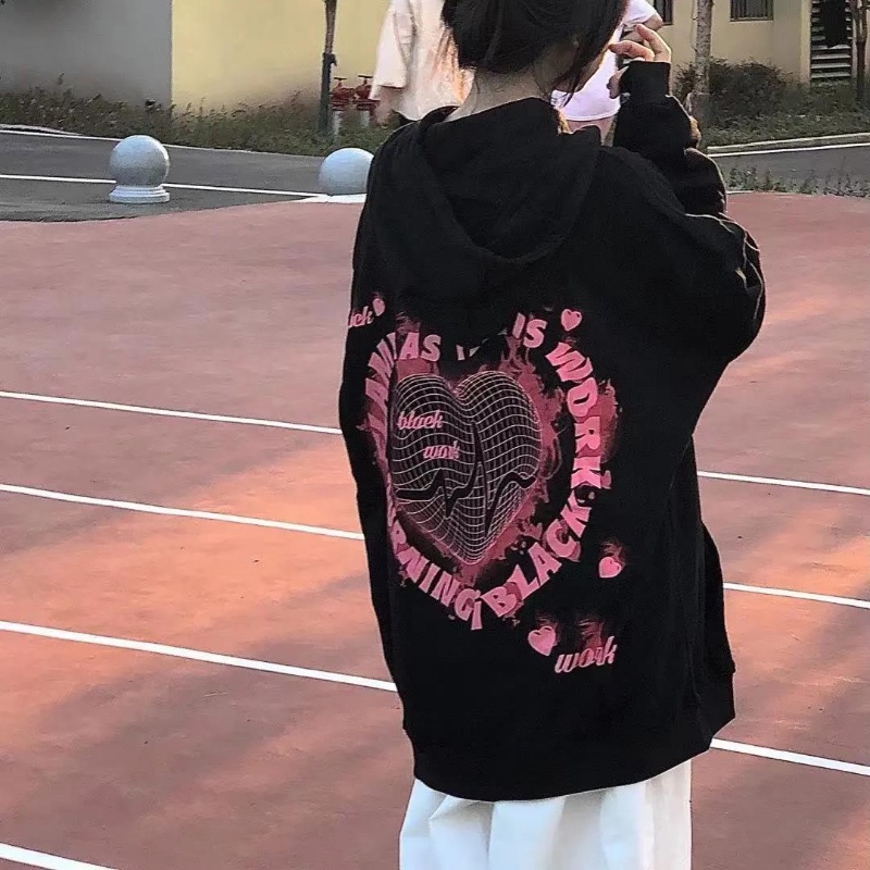 Áo hoodie COZOKC tay dài in hình trái tim phong cách Hàn Quốc cá tính cho nữ