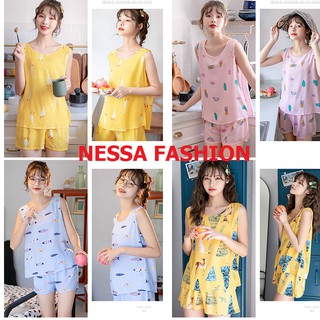 XẢ KHO 50K Bộ Đồ Ngủ Nữ Quần Áo Mặc Ở Nhà Mùa Hè Vải Lanh Cộc Tay Quần Đùi Mặc Ở Nhà Dáng Hàn Quốc Xinh BĐN23