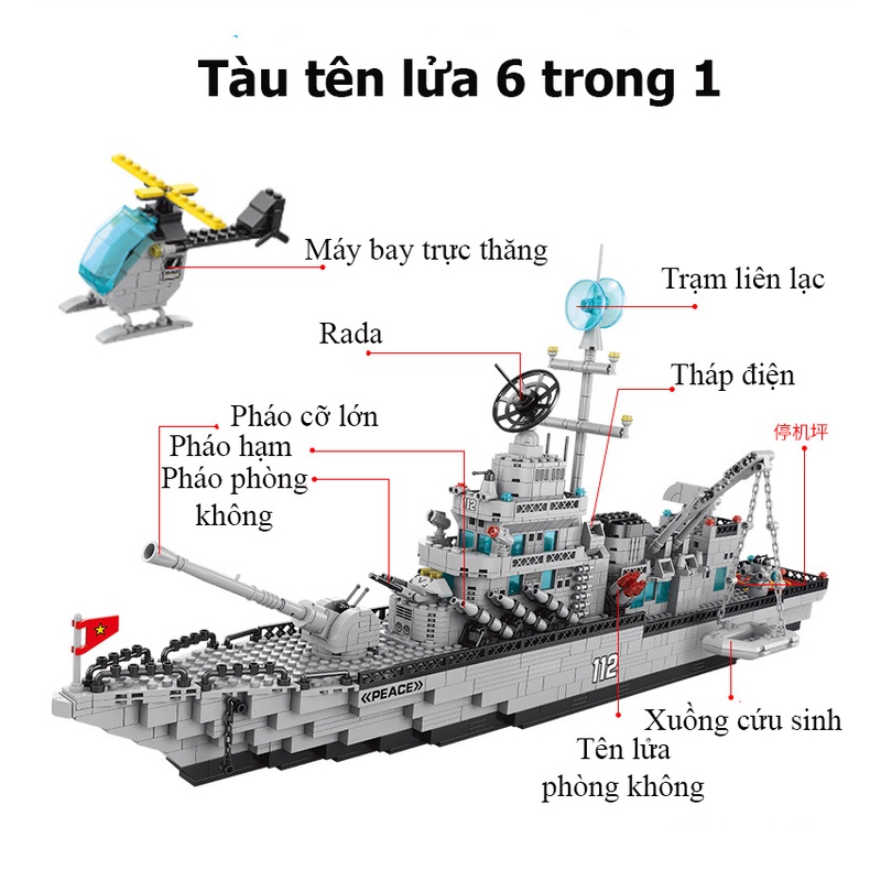 Đồ chơi xếp hình hạm đội tàu chiến KAVY với 1560 chi tiết dài 75cm nhiều kiểu chơi khác nhau