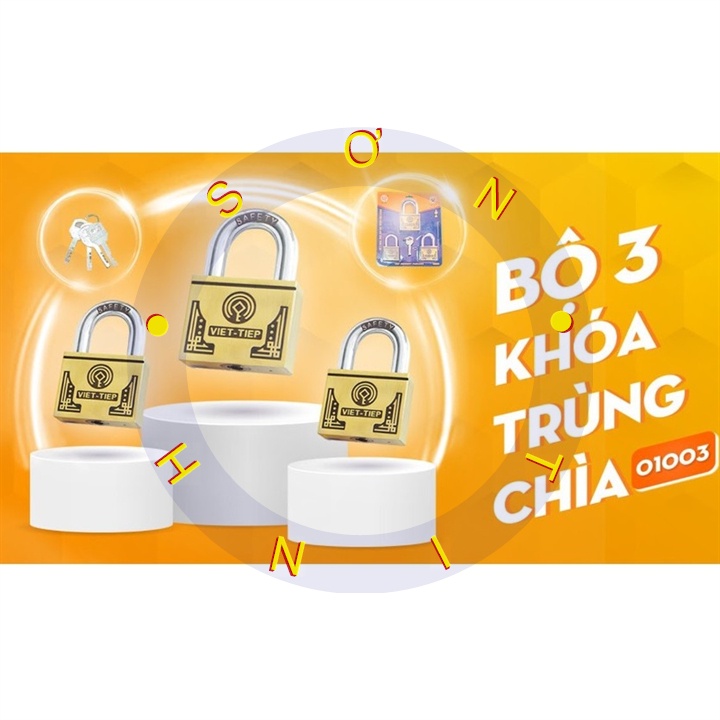 Ổ khóa treo Việt Tiệp hợp kim trùng chìa 01003 (bao gồm 3 sản phẩm 01505, 01605, 01405) sử dụng chung một bộ chìa