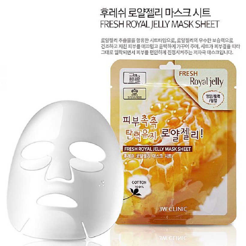 [CHÍNH HÃNG] Bộ 10 Gói Mặt Nạ Chiết Xuất Sữa Ong Chúa 3W Clinic Fresh Royal Jelly Mask Sheet 23ml x 10 Miếng