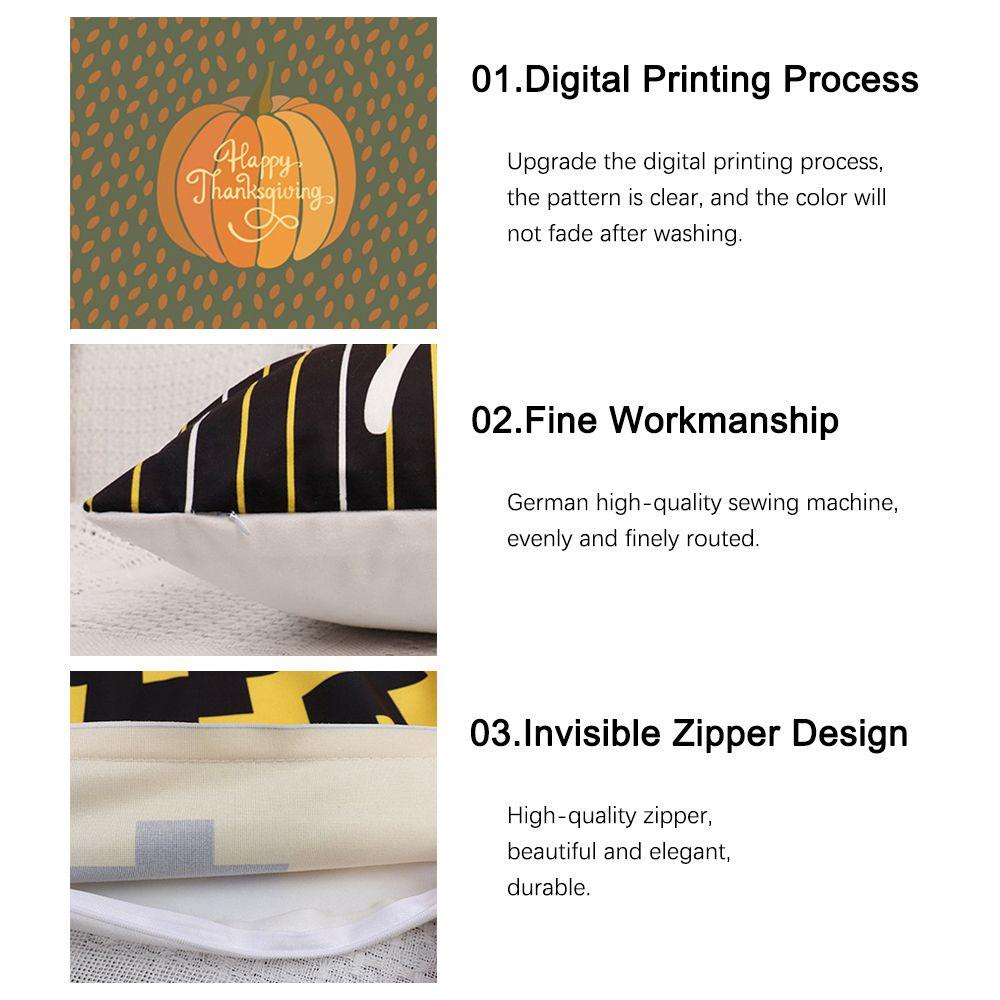 FOREVER 18x18 Inches Home Decor Pillow Covers Cute Cushion Cover Throw Pillow Case Fall Pumpkin Turkey Square Sofa Couch Decorations Decorative Supplies Autumn/Harvest/Thanksgiving