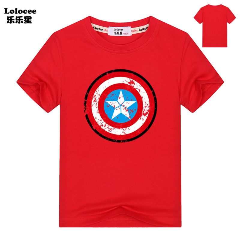Áo Thun Ngắn Tay In Hình Captain America Thời Trang Mùa Hè Cho Bé Trai