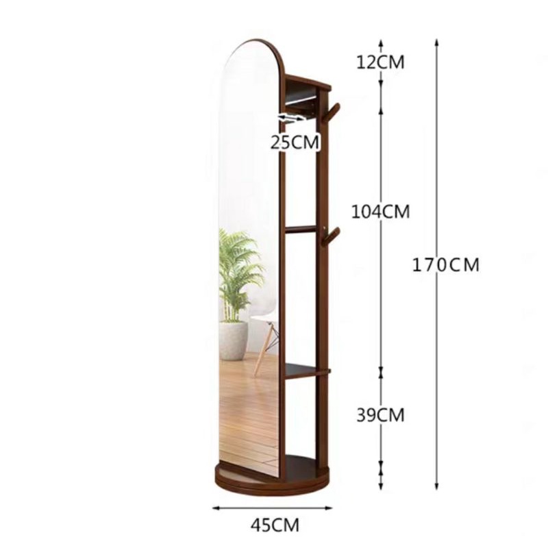 Gương thông minh di động soi toàn thân, thân gỗ xoay 360 độ, kèm kệ, móc treo đồ tiện lợi cao cấp – Nội thất Khả Vy