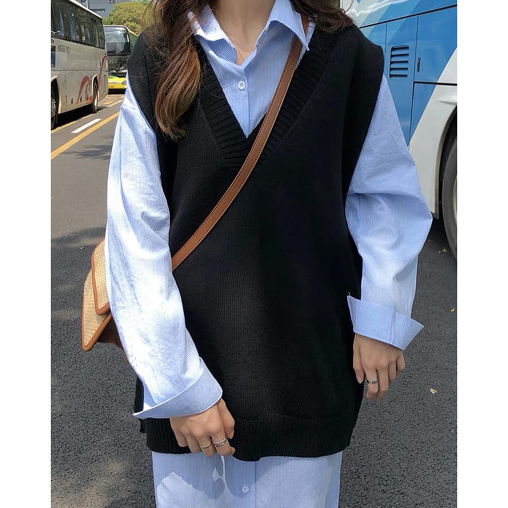 Sẵn Nâu(Hàng Đẹp)Ảnh thật 4 hình cuối- Áo gile len oversize Moss Queen Ulzzang | BigBuy360 - bigbuy360.vn