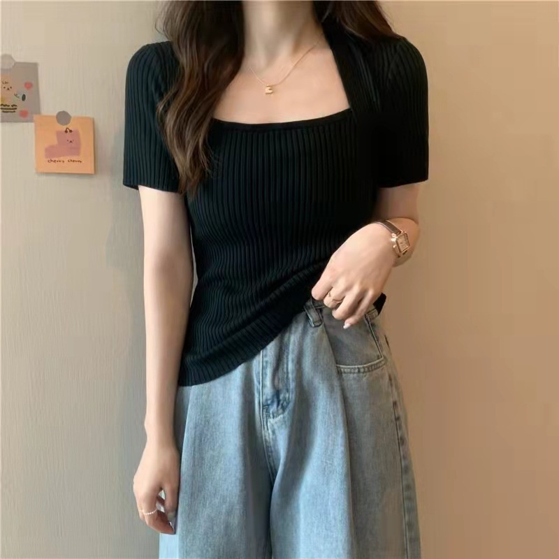 áo len montgoghi mỏng cộc tay cổ tam giác Quảng châu nhiều màu