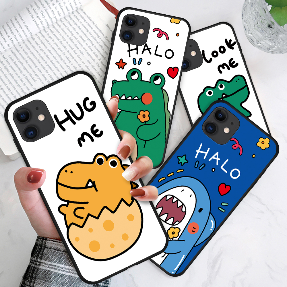 iPhone 11 Pro Max X XS XR ip cho Cartoon Cute Crocodile Dinosaur Shark Phone Case Shockproof Soft Casing Silicone Matte Cases Protective Cover Ốp lưng điện thoại