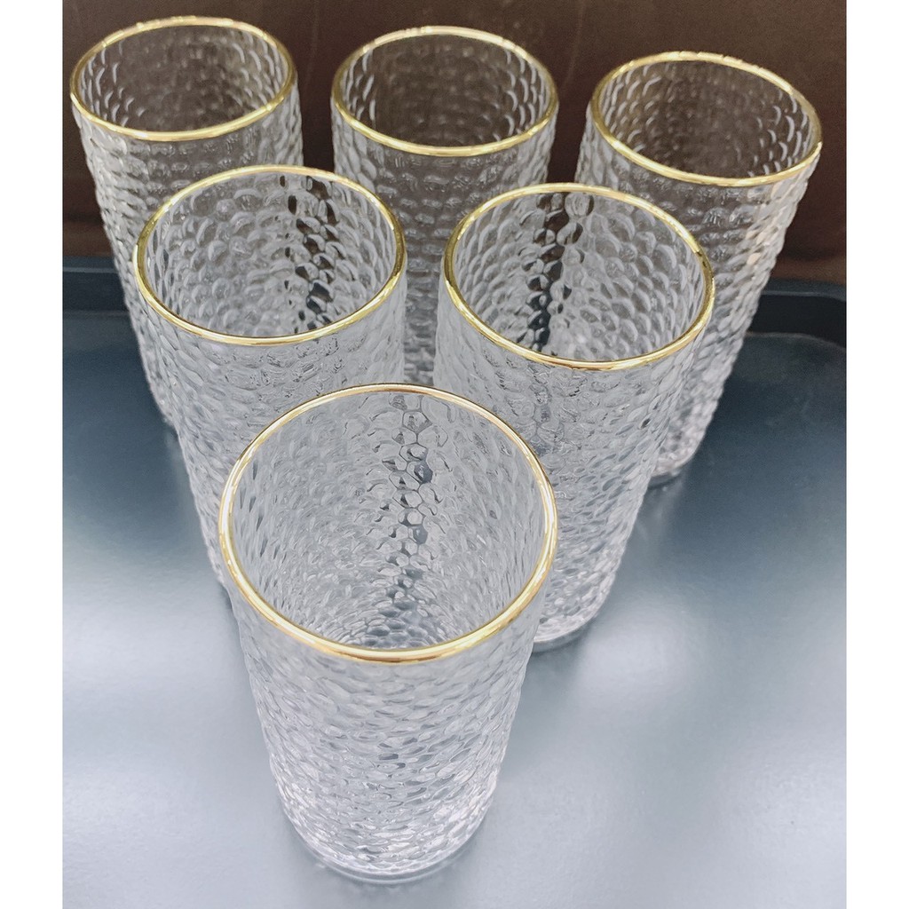 Bộ 6 cốc thuỷ tinh ống cao cấp  viền vàng 300ml cao cấp