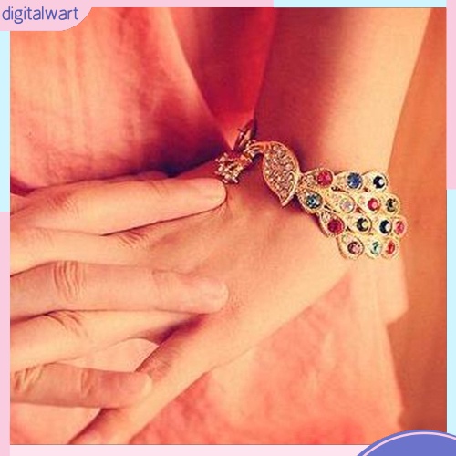 Vòng Đeo Tay Kim Loại Hình Chim Công Đính Đá Màu Vintage Sành Điệu Trẻ Trung Cho Nữ