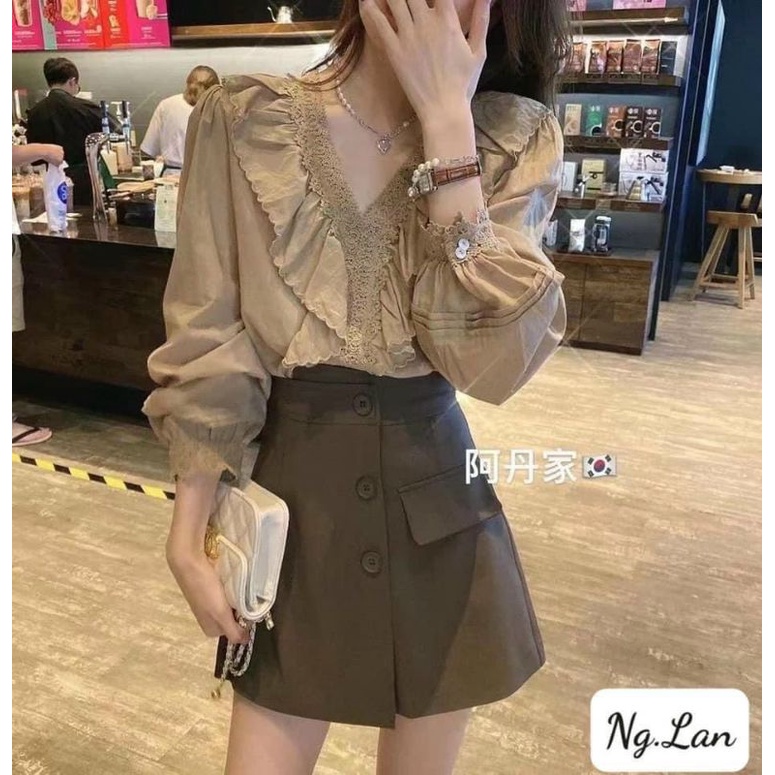 Quần giả váy da khuy chéo hàng QCL1