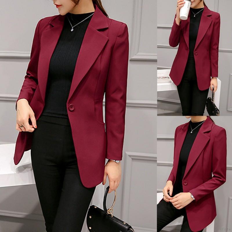 Áo khoác blazer công sở màu rượu đỏ/đen đơn giản cho nữ | BigBuy360 - bigbuy360.vn