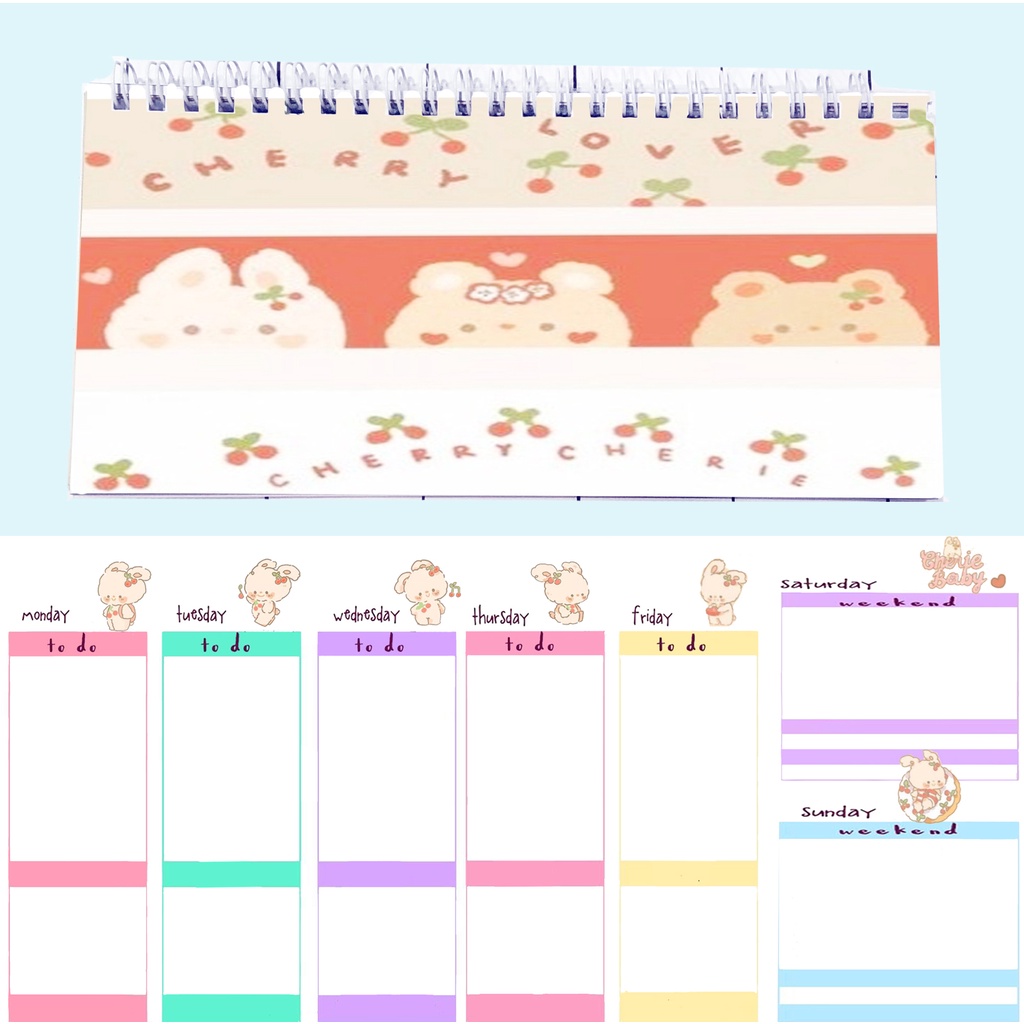 Sổ kế hoạch tuần gấu thỏ chery berry WPI45 stitch Weekly Planner 52 trang