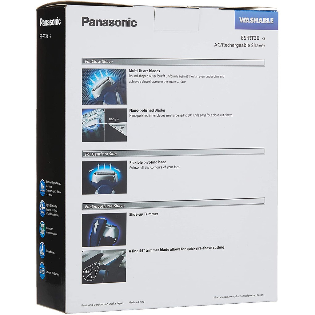 Máy cạo râu Panasonic ES-RT36-S451 hệ thống cắt 3 lưỡi, đèn báo LED 3 giai đoạn, có thể rửa