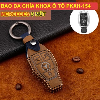 Bao da chìa khóa ô tô mercedes 3 nút bằng da thật mk154