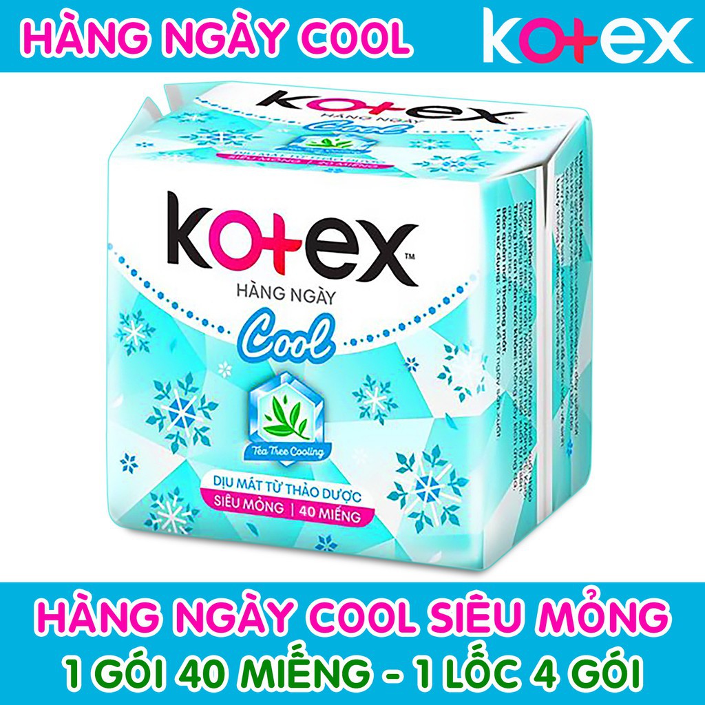 Combo 4 Gói BĂNG VỆ SINH Kotex hàng ngày cool - Gói 40 Miếng - HSD luôn mới