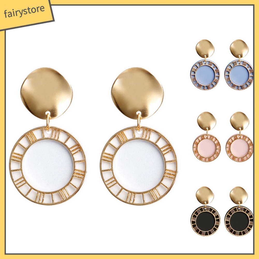 Hoa Tai Dáng Dài Mặt Hình Chữ Số La Mã Cá Tính Cho Nữ