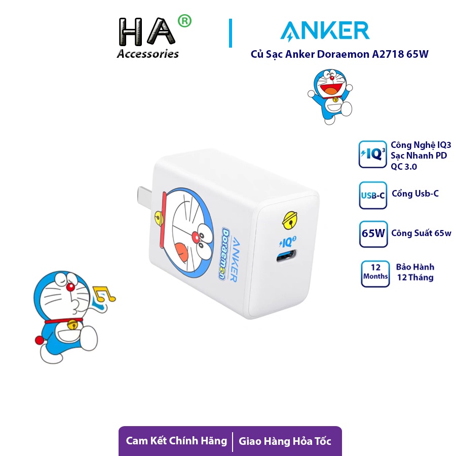 Củ Sạc Anker Doraemon 65W Pod Lite - A2718 - 1 Cổng Usb C 65w