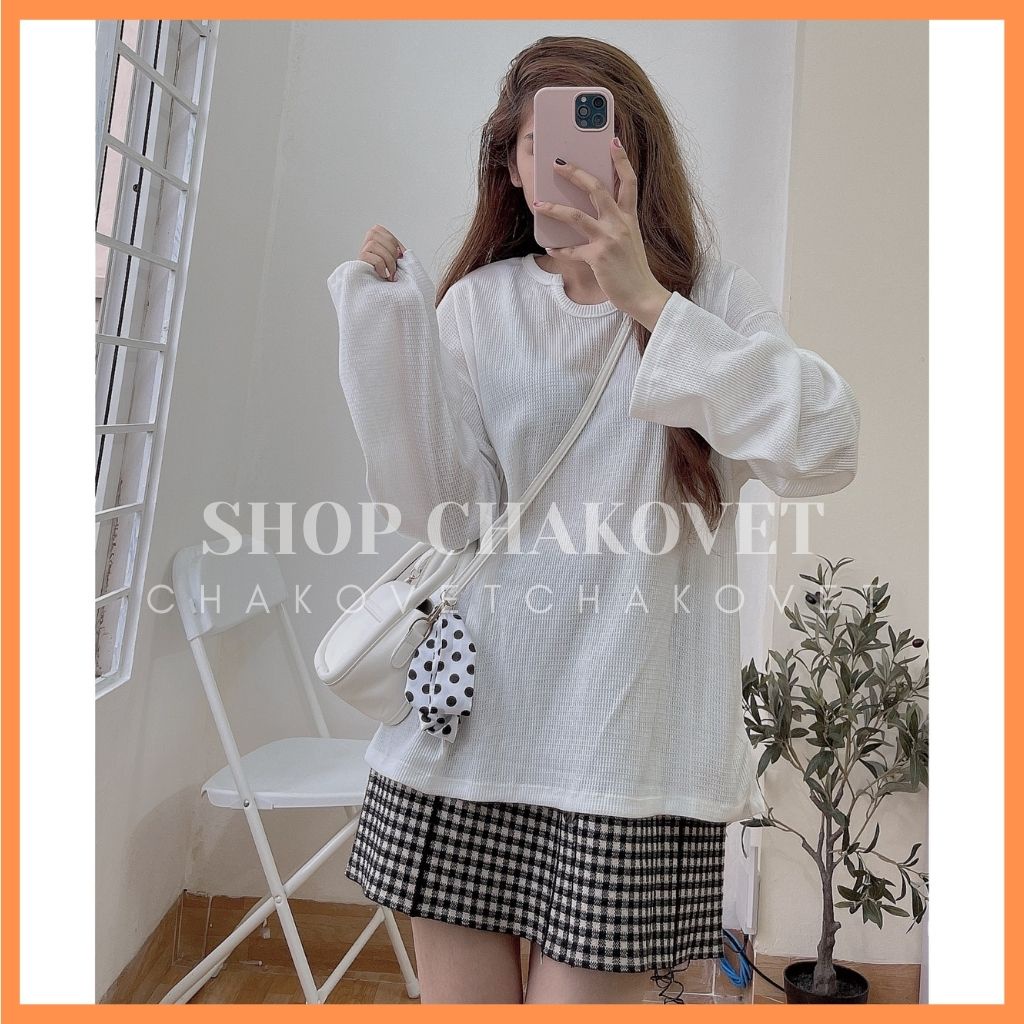Áo len gạo dài tay cổ U xốp thụng AL8100, kiểu len tăm dài tay lanly chất mềm đẹp dáng ulzzang mặc đẹp style hàn quốc