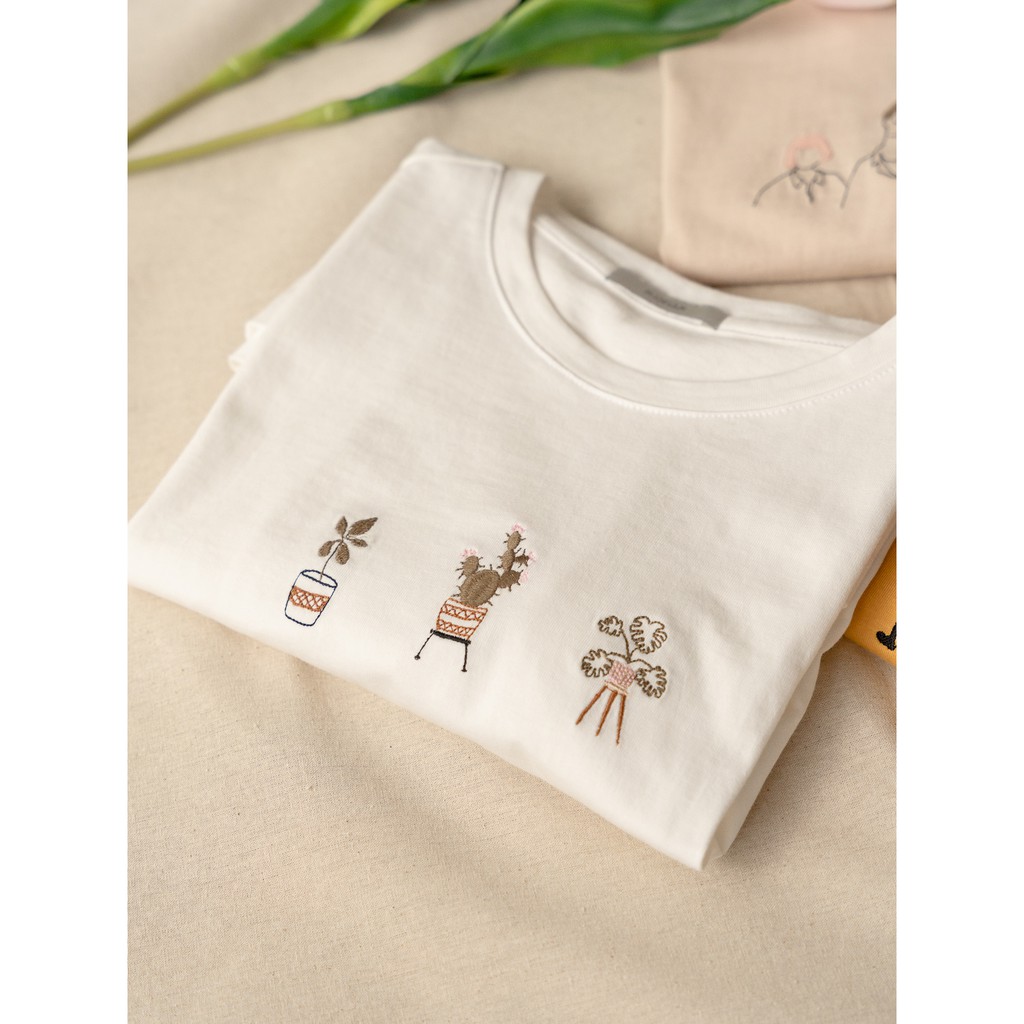 Áo thun thêu nữ tay ngắn, áo phông thêu pull Cotton Freesize form suông rộng MADELEN