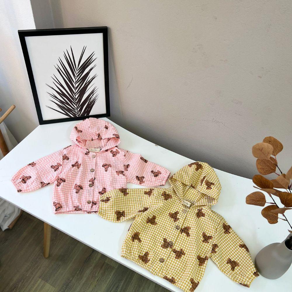 Áo khoác gấu nút gỗ thật vintage unisex dành cho bé trai bé gái 2 màu Shushibaby