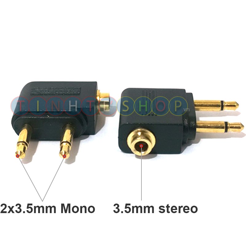 Đầu đổi 2 jack audio 3.5mm mono đực ra 1 đầu 3.5mm stereo cái - Đầu chuyển jack 2x3.5mm ra 1 đầu 3.5mm cắm tai nghe