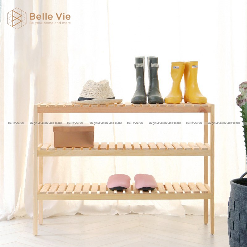 Kệ Gỗ Để Đồ 3 Tầng 80cm MIMO FURNITURE Giá Đựng Dép Gỗ Thông Cao Cấp