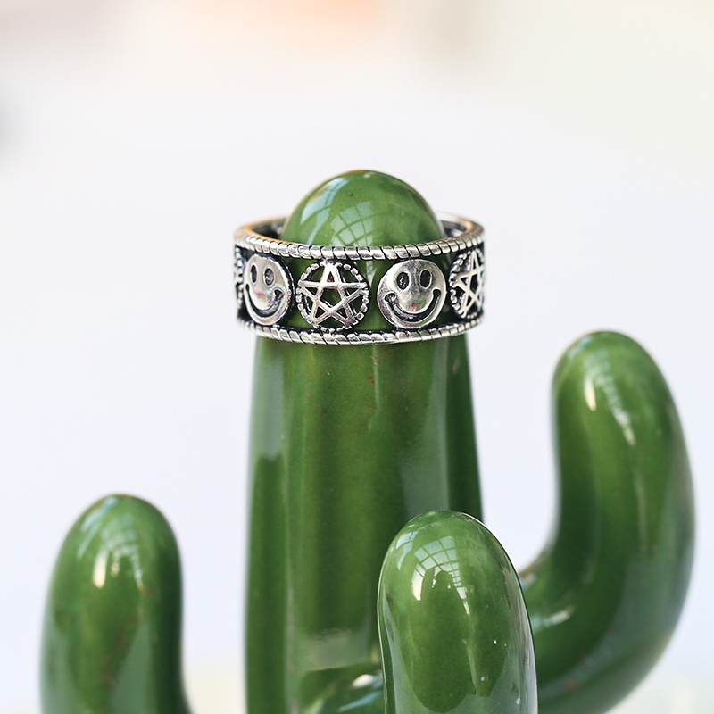 Nhẫn trang trí ngôi sao và mặt cười phong cách Hàn Quốc đáng yêu thời trang