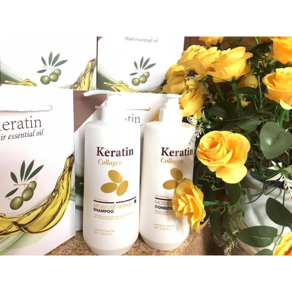 Cặp Dầu Gội Và Xả Keratin Colagen Moisture Repair Shampoo Giúp Cấp Ẩm Nuôi Dưỡng Tóc Giảm Gãy Rụng Kích Mọc Tóc 500ml